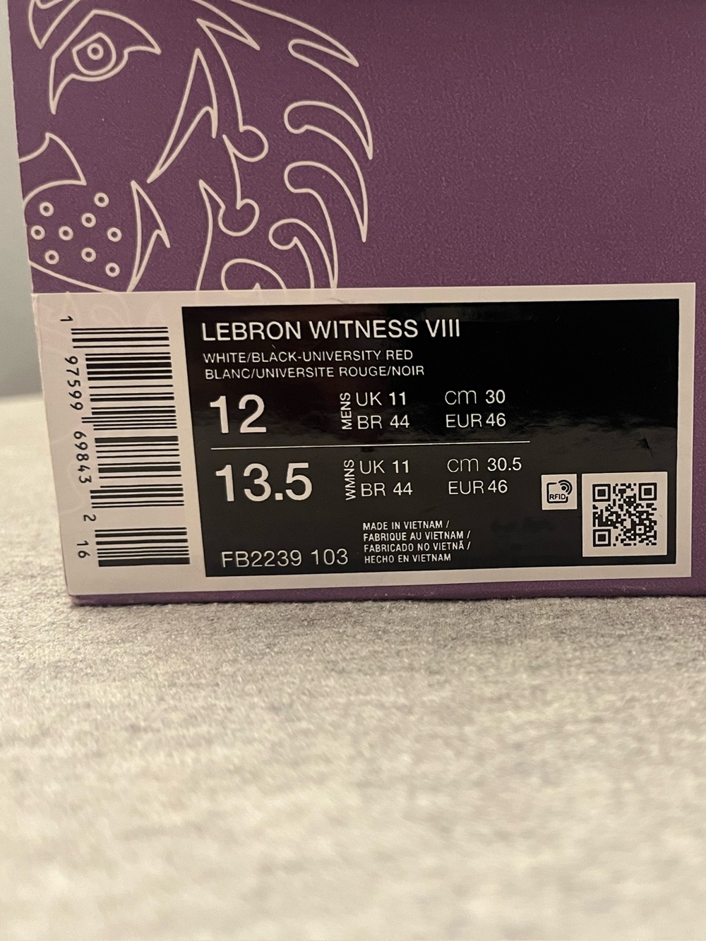 Nike Lebron Witness VIII White Black Red Men's Shoe Size 12 FB2239-103 - Picture 11 of 12